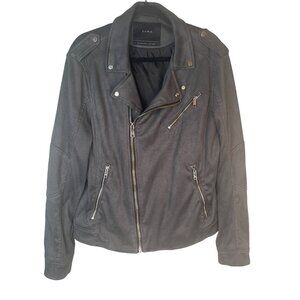 ZARA Mens Gray Moto Jacket M Fully Lined Polyester Zippered Pockets